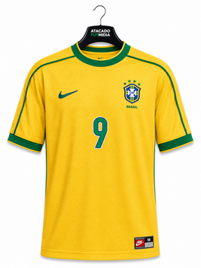 Camisa Brasil Retrô 98 Ronaldo 9 - Amarela