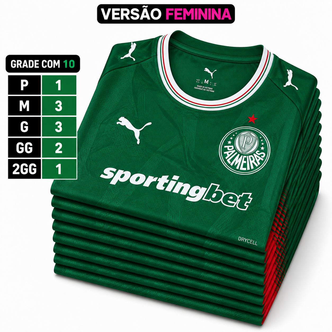 Grade Fechada Palmeiras Home Torcedor Feminina - 10 Peças
